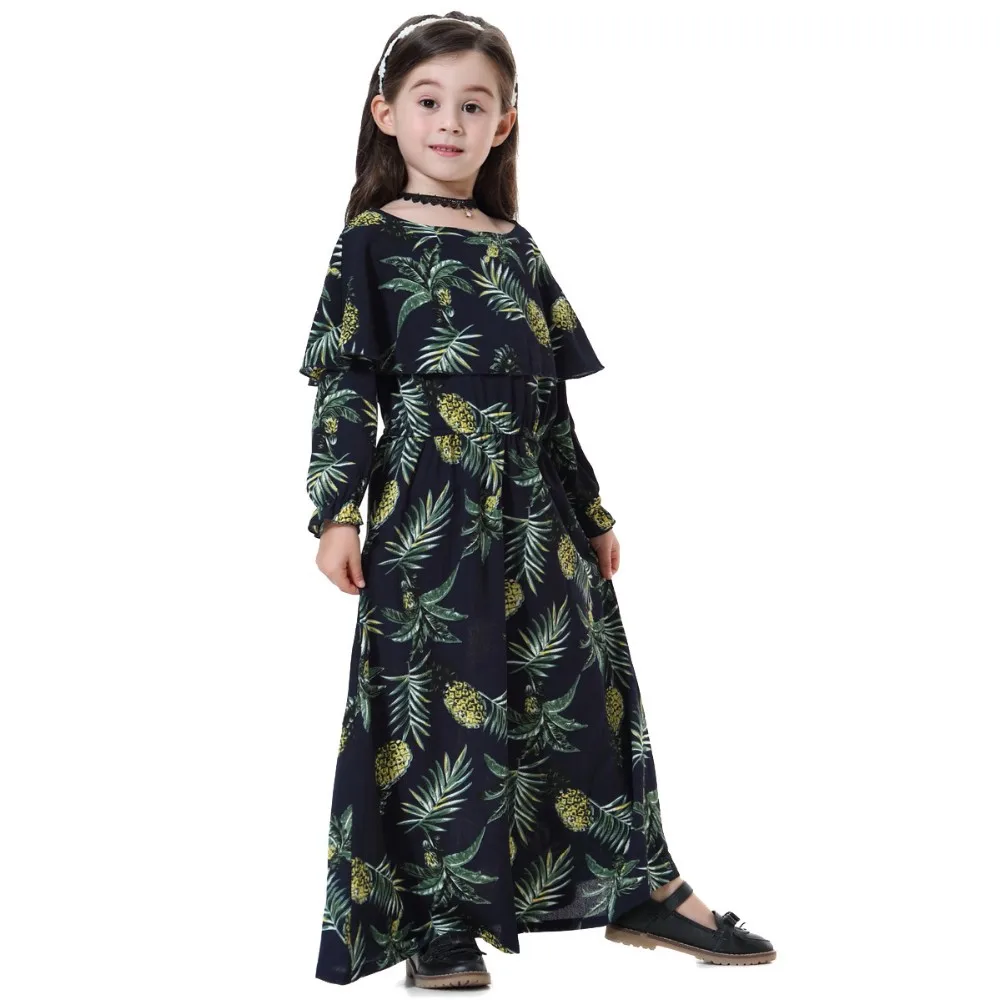 Th608# New Muslim Girl Dress Children Abaya Printed Beach Dresses Long ...