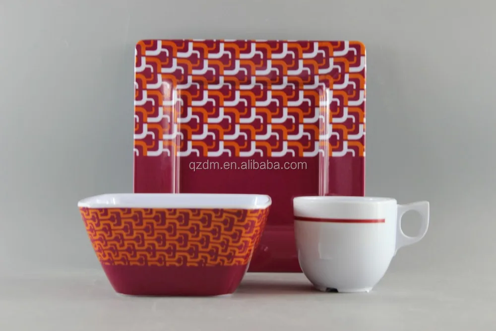 Customer Design Melamine Square Dinner Set Of 3 Pieces