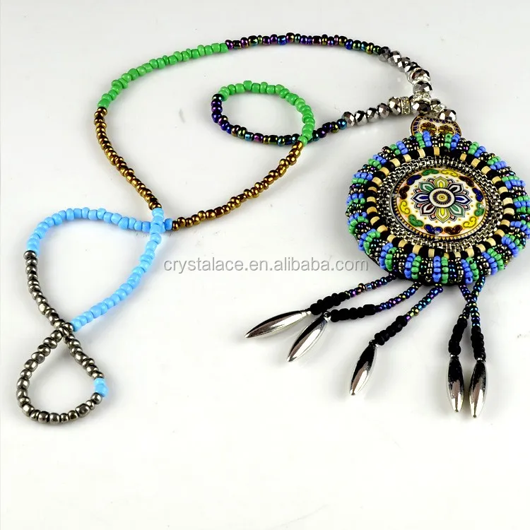 Fashionable Bohemian Pendants Applique, Native Style Pendant Necklace Trimming Bohemian Tibetan, Beaded Neckline Appliques