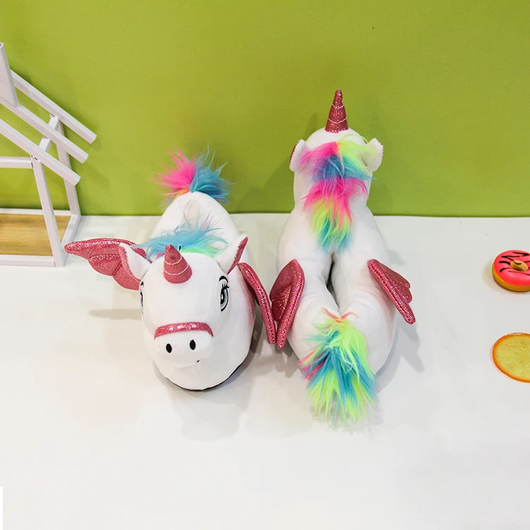 
2018 new animal series plush rainbow unicorn slippers for kids 
