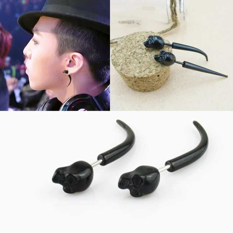 Mens Unique Earrings Find Deals On Line Get Quotations Fashion Mens Punk Style Black Skull Pattern Decoration Unique Stunning Longhorn Fangs Corners Cute Stud Earrings
