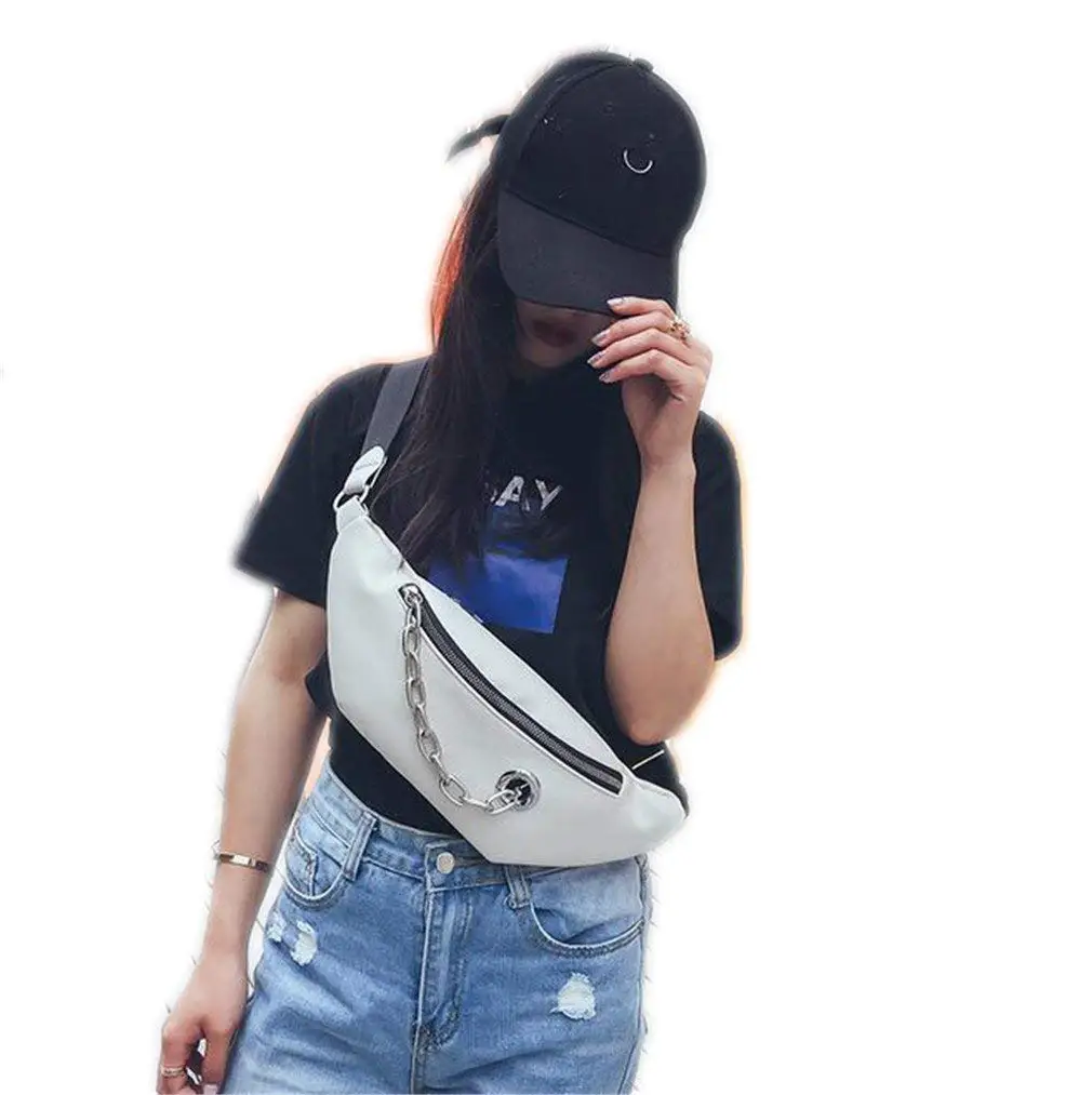 JNHVMC Women Waist Bag Casual Pu Leather Chain Shoulder Bags Zipper Chest Waist Bags Travel Chest Bag Waist Pack