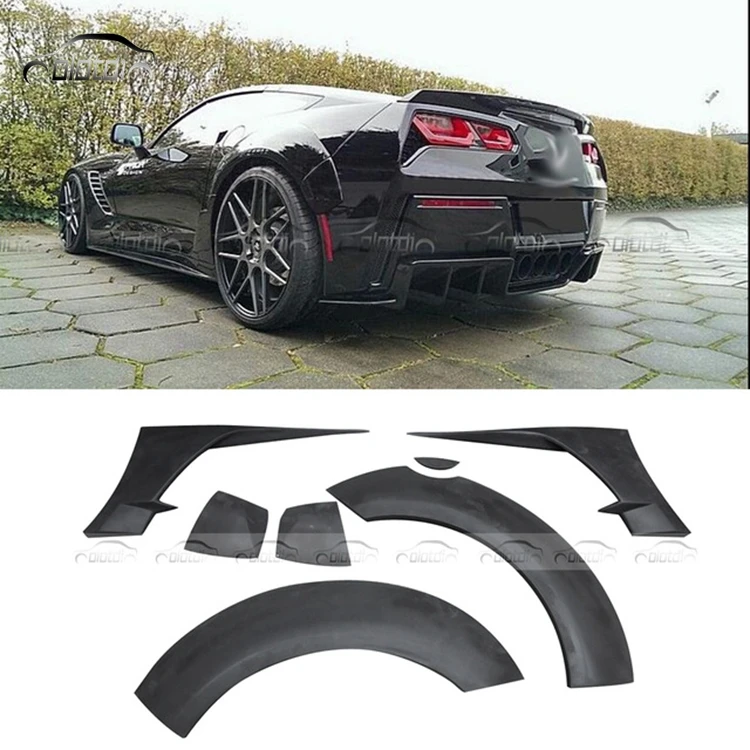 Car Carbon Fiber Rear Fenders 7pcs Set Arch Edge Wheel Flare Fender For Corvette C7 2014 2015