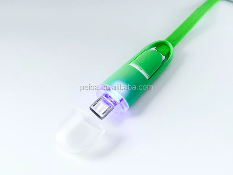 2 in 1 LED Micro USB Cable Charger Colorful Noodle Flat Reactable Phone Charger Cable - ANKUX.COM