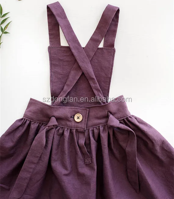 Dusty Purple Linen Girls Pinafore Dress 