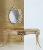 Romantic Crystal Console Table with Mirror, Creative Leather Console Table, Gold Leaf Relief Console Table with Marble Top