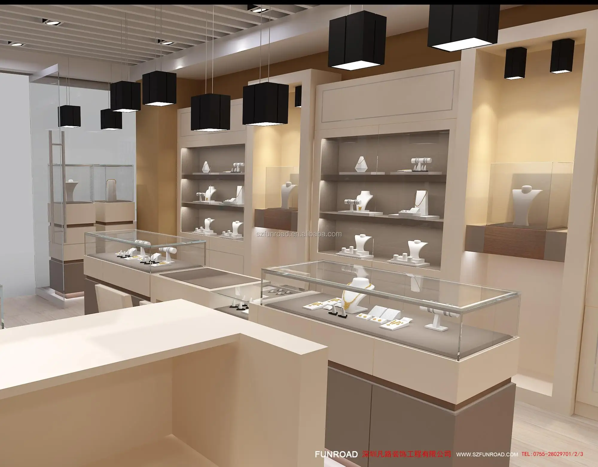 Modern jewelry shop wooden display shelves and jewelry counter design for sale
