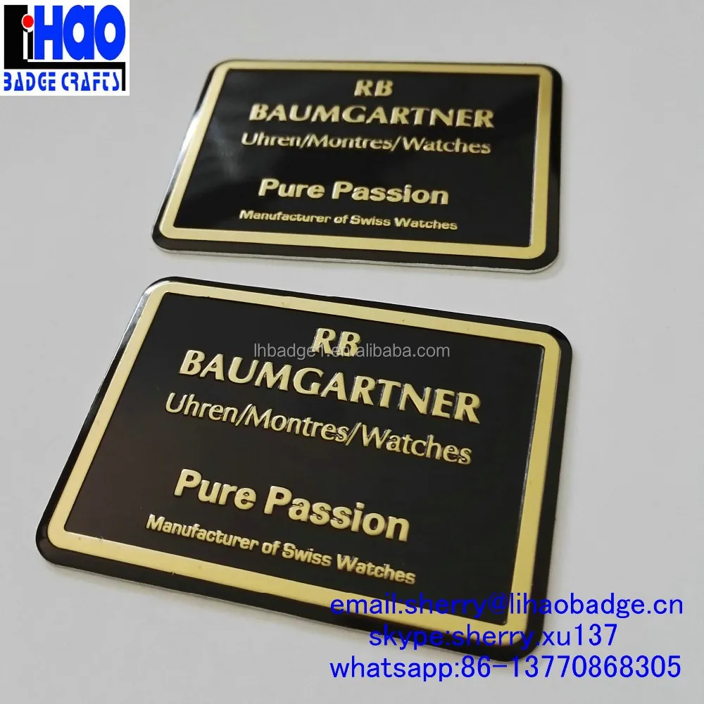 Professional Metal Aluminum Logo Embossed Nameplate,Black Gold Metal