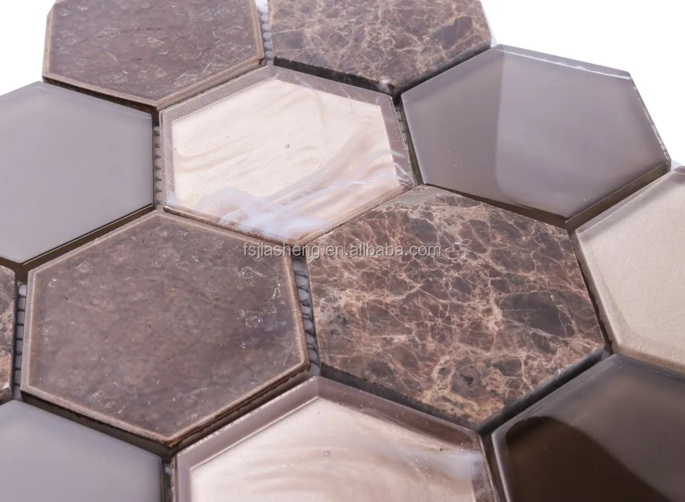 Hexagon Glass Mosaic Mix Marble Art Ceramic Mosaic Tile Wholesale