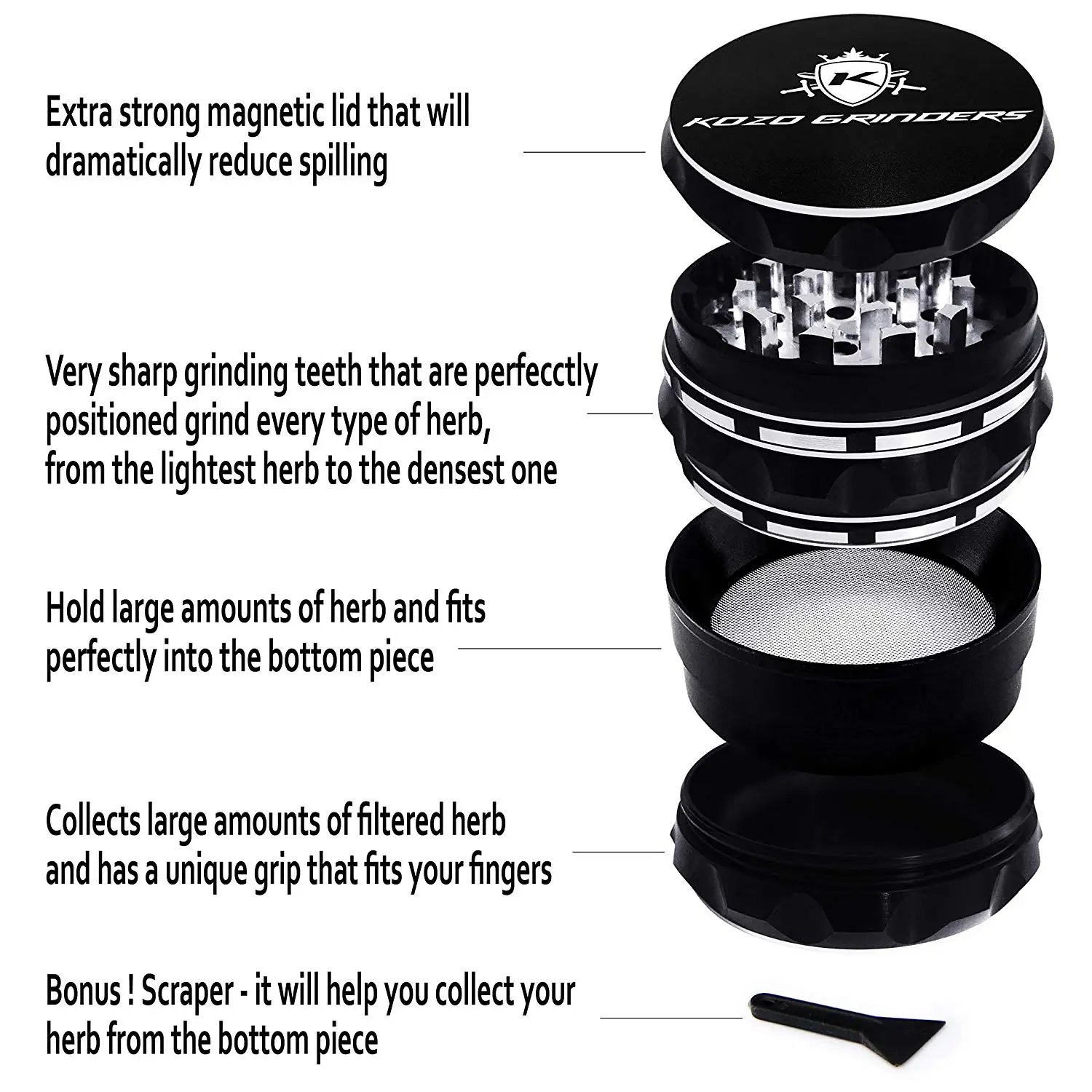 2020 Unique New Design Large Spice Herb Grinder Four Piece With Pollen