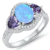 Blue Fire Opal Amethyst Jewelry Finger Ring Women Fashion Jewelry Rhodium Plating Silver Ring