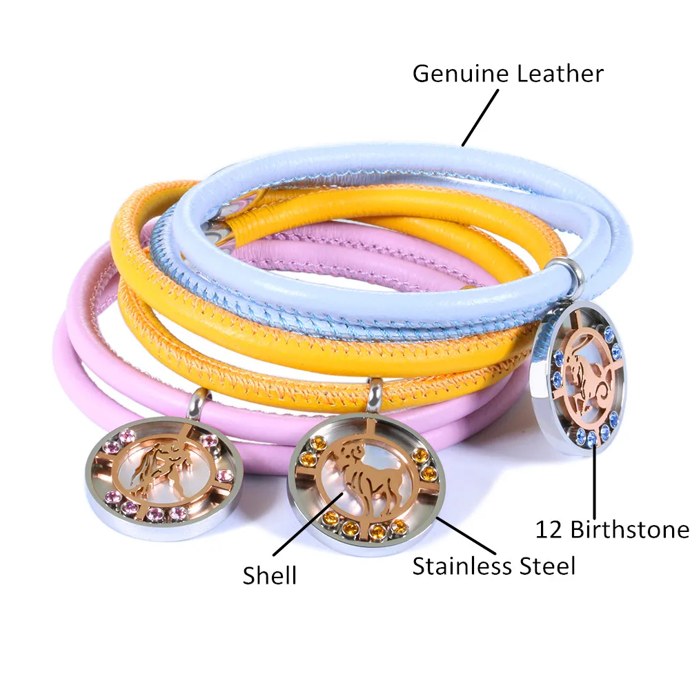 New Arrivals Women Accessories Birthstone Slide Charm Double Wrap Genuine Leather Bracelet 2019