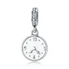 BAMOER 100% Genuine 925 Sterling Silver Clock Happy Time Engrave Pendant Charm fit Women Bracelet Sterling Silver Jewelry
