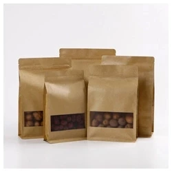 waterproof brown kraft paper bags with window for coffee bean/ dried food/nuts