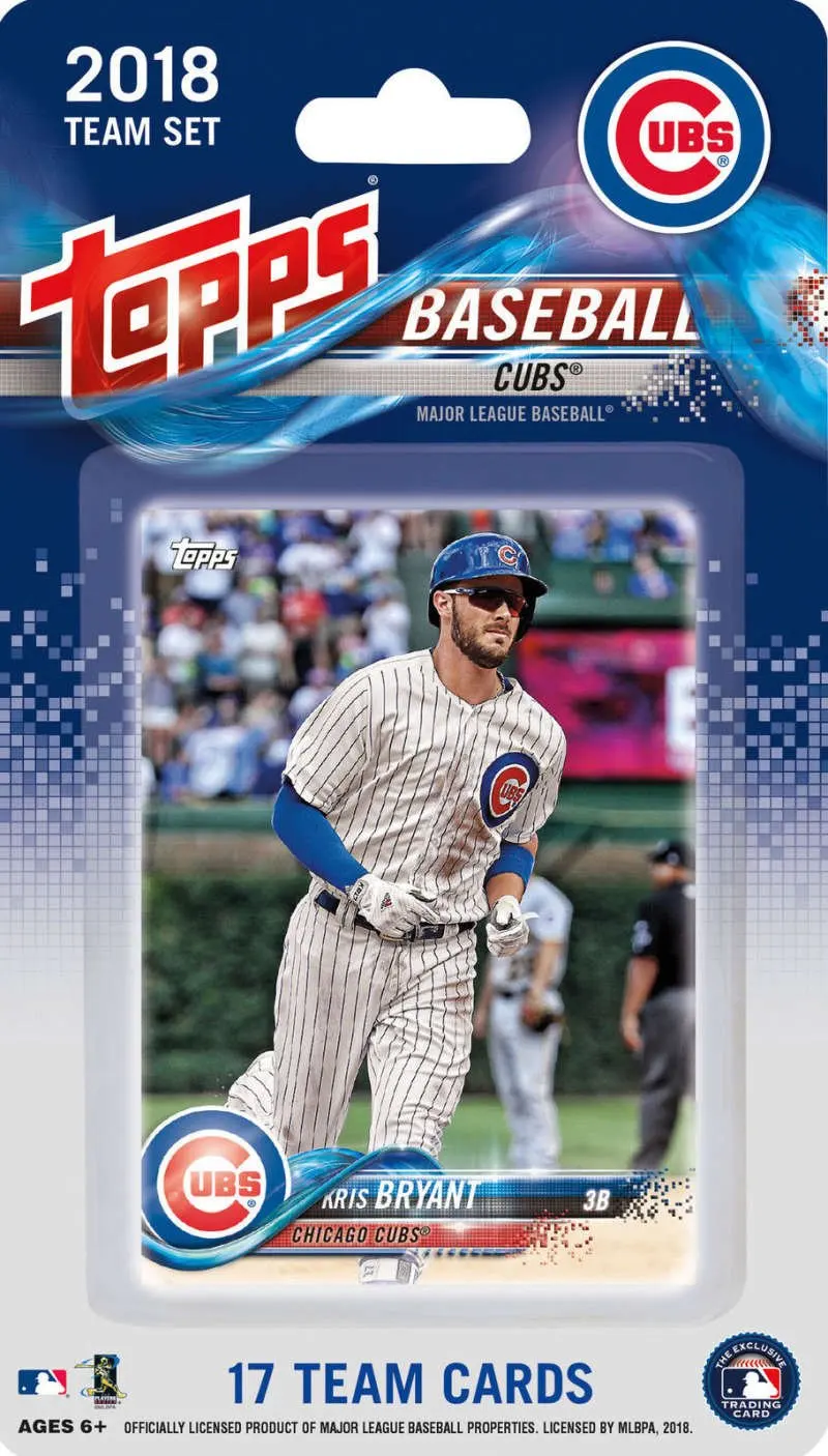 2018 Topps Baseball Factory Chicago Cubs Team Set of 17 Cards which includes: Kris Bryant(#CC-1), Ian Happ(#CC-2), Anthony Rizzo(#CC-3), Kyle Schwarber(#CC-4), Jon Lester(#CC-5), Mike Montgomery(#CC-6), Addison Russell(#CC-7), Jose Quintana(#CC-8), Javier Baez(#CC-9), Jason Heyward(#CC-10), Tommy