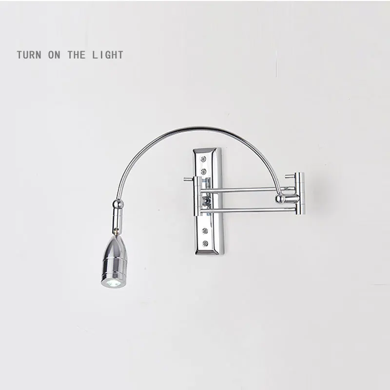 Chrome wall lamp modern led swing arm wall lamp for reading room and bedroom hotel