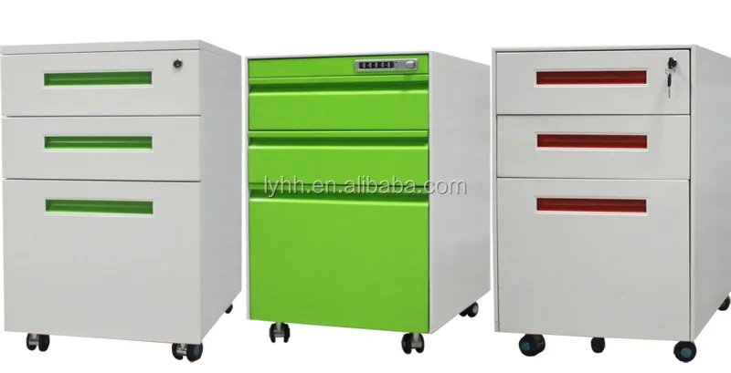 Office Sliding Movable Base Three Drawer Metal Mobile Office