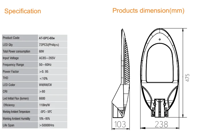 60W  Outdoor LED Lamp IP65 Waterproofed Housing Top Post Motion Sensor Led Street Light