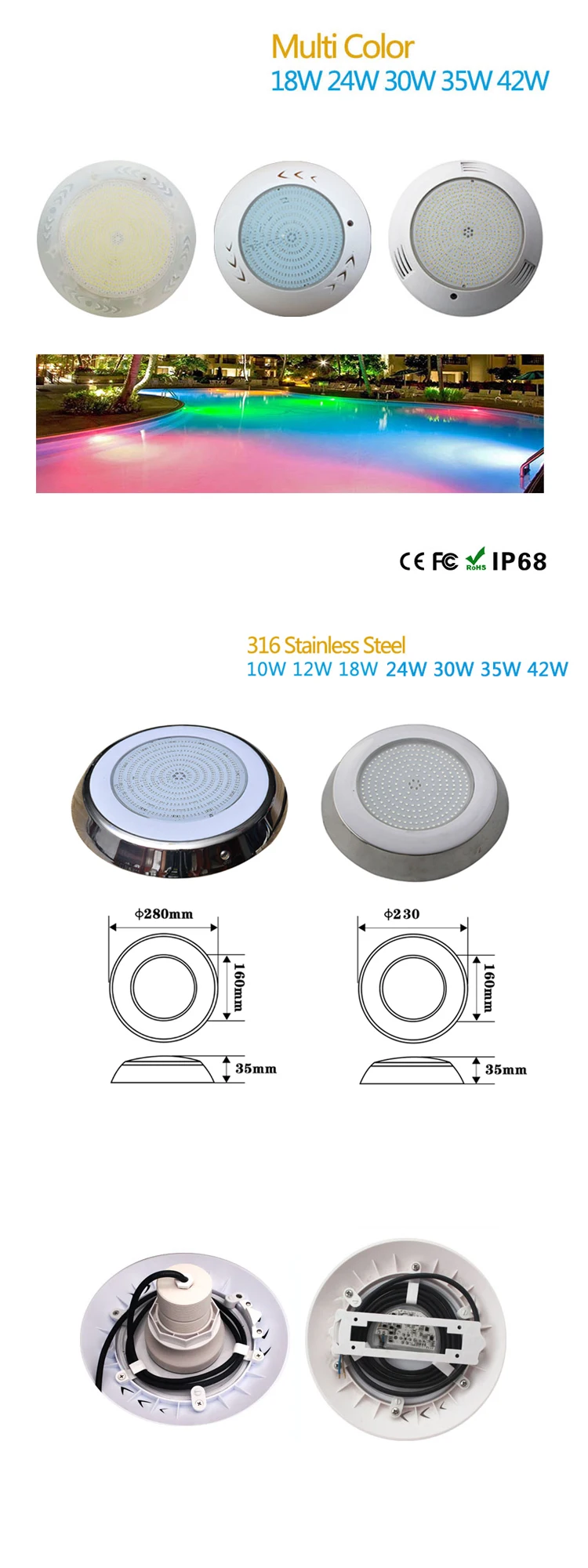 Ip68 Surface Mounted 12v Nicheless Led Swimming Pool Light Underwater ...