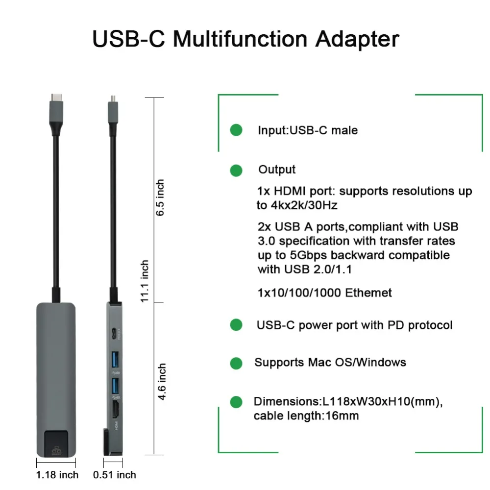 5 in 1 USB Type C Hub Hdmi 4K USB Hub to Rj45 Lan Adapter for Macbook - ANKUX.COM