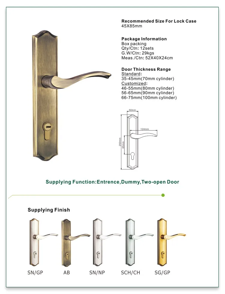 China manufacturer of European mortise lever handle door lock for main door