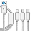 China Factory 3 Way Usb Date Cable Multi Charging Cable 3 in 1 Nylon Braided Multiple USB Cable