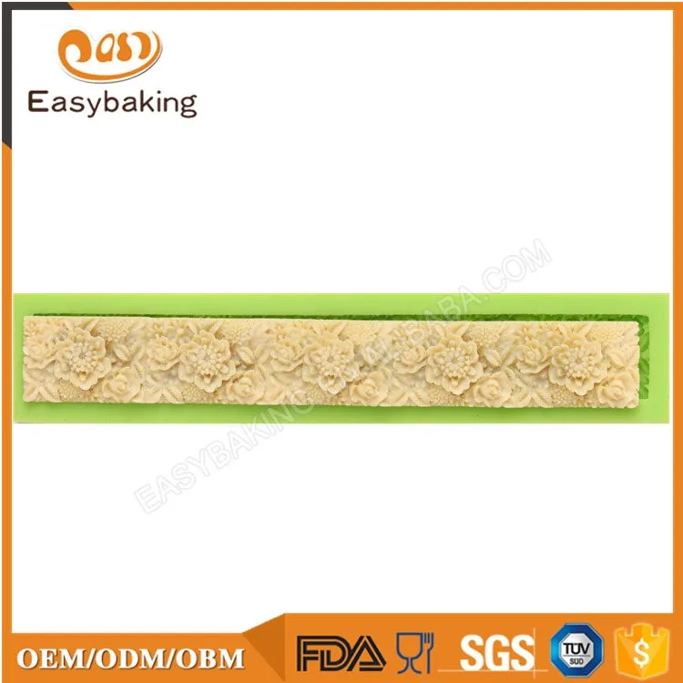 ES-4309 Multiduty flower shape fondant cake border silicone mold for wedding cake decorating