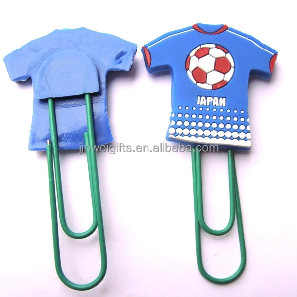 Custom Football clothes shape soft silicone pvc bookmark plastic paper clips