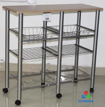 Mobile Wooden And Metal Kitchen Storage Racks Kitchen Trolley For