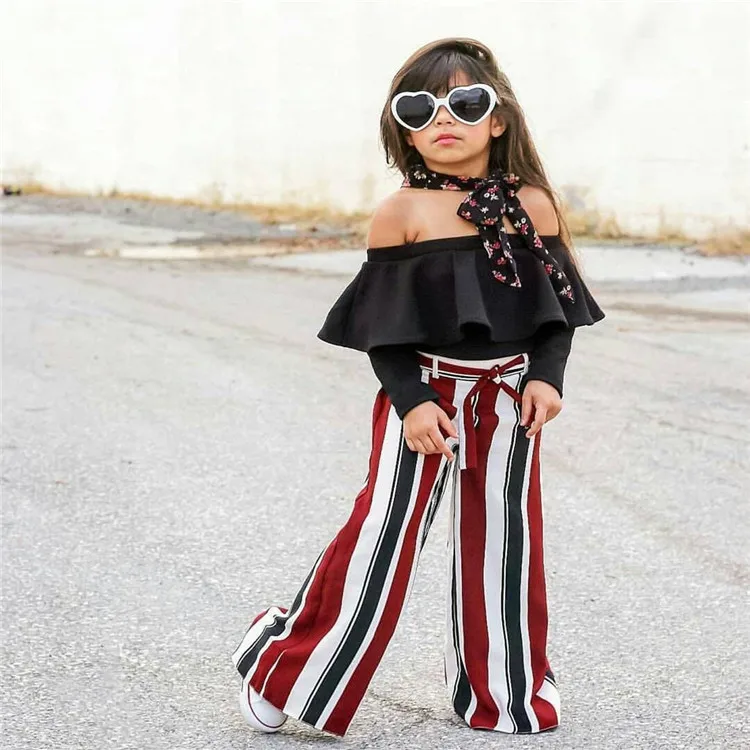 Europe Fashion Girl Clothing Black Top Striped Pants Quality Goods Kid Girl Clothes Set Buy Europe Fashion Girl Clothing Black Top Striped Pants Quality Goods Kid Girl Clothes Set High Quality