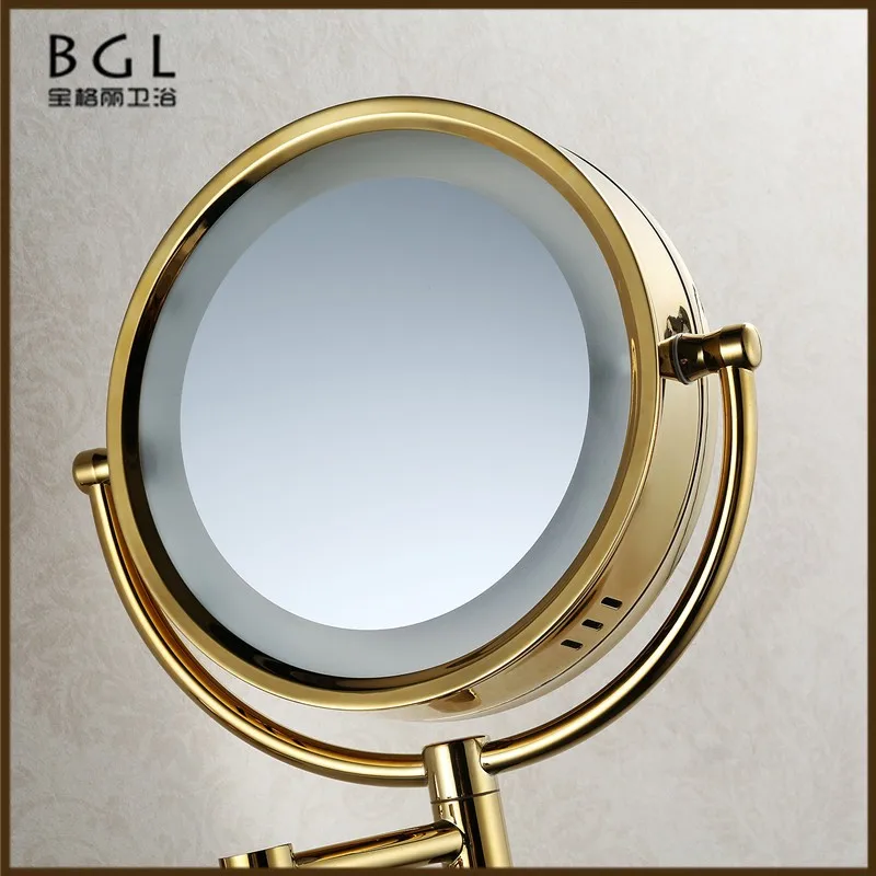 Factory Supplier Brass Gold Plating Wall Mounted Led Makeup Mirror