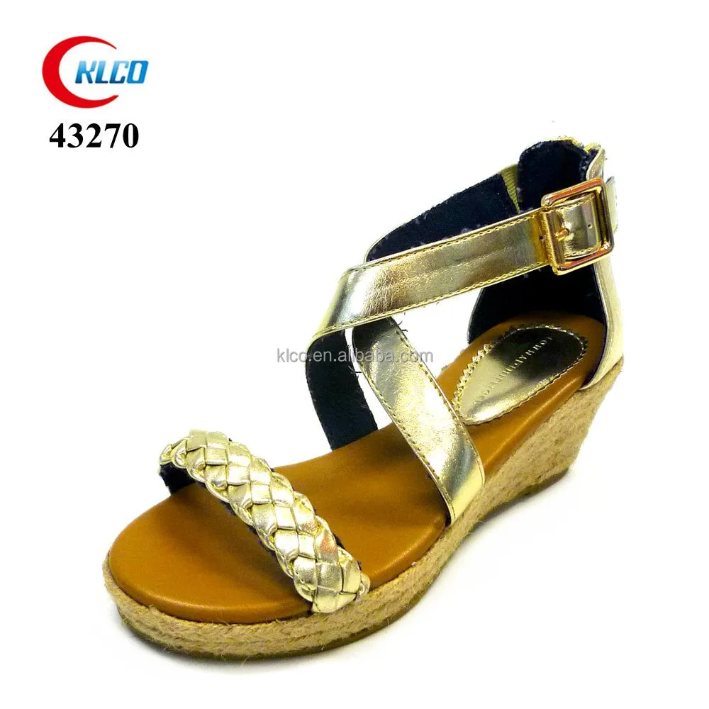 lady wedge heel with jute fancy pu leather woman sandal