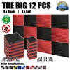 Arrowzoom 12 pcs Black and Red Wedge Acoustic Foam Panel Sound Absorption 25 x 25 x 5 cm OR 50 x 50 x 5 cm KK1134