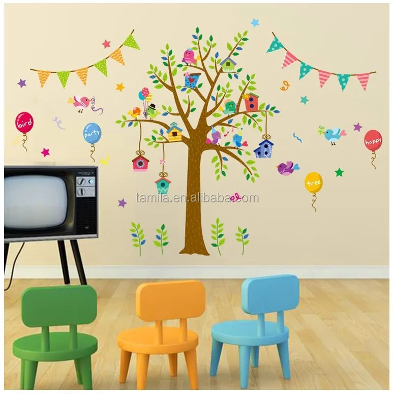 Kartun Hewan Stiker Dinding Tk Anak Ruang Bermain Wallpaper Hutan