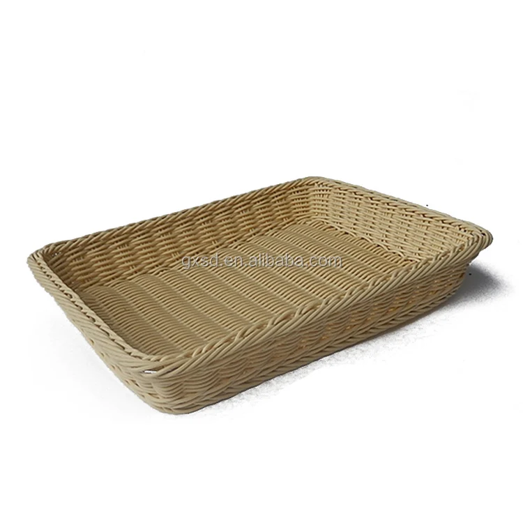 Rectangular Shape Handwaved Plastic Rattan Basket For Food Restaurant