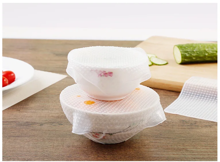 4 Pcs Set Bpa Free Dishwasher Microwave Safe Silicone Food Saver Wraps