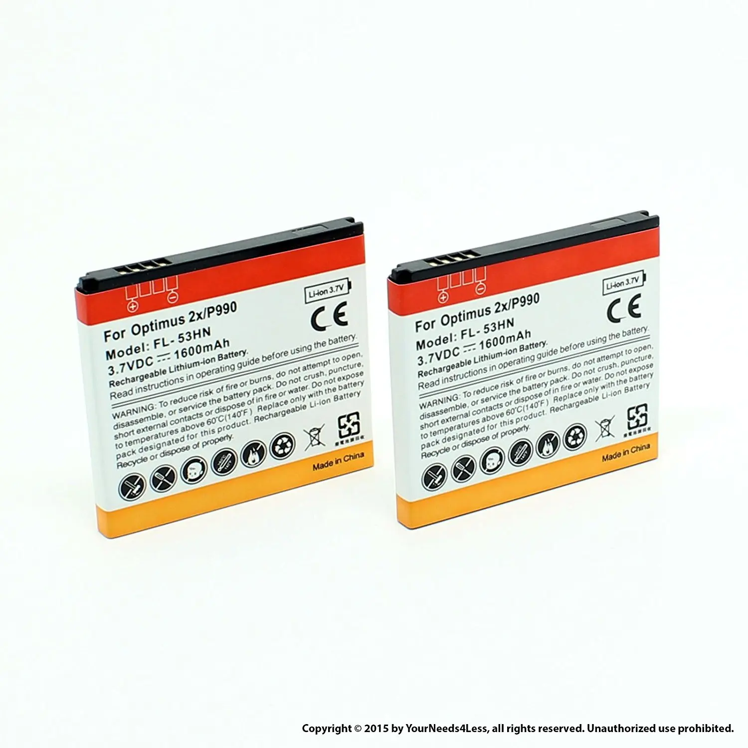 YN4L 2 X 1600mAh Replacement Batteries for LG Optimus 2X P990 ; P920 ; Thrill 4G ; Optimus 3D