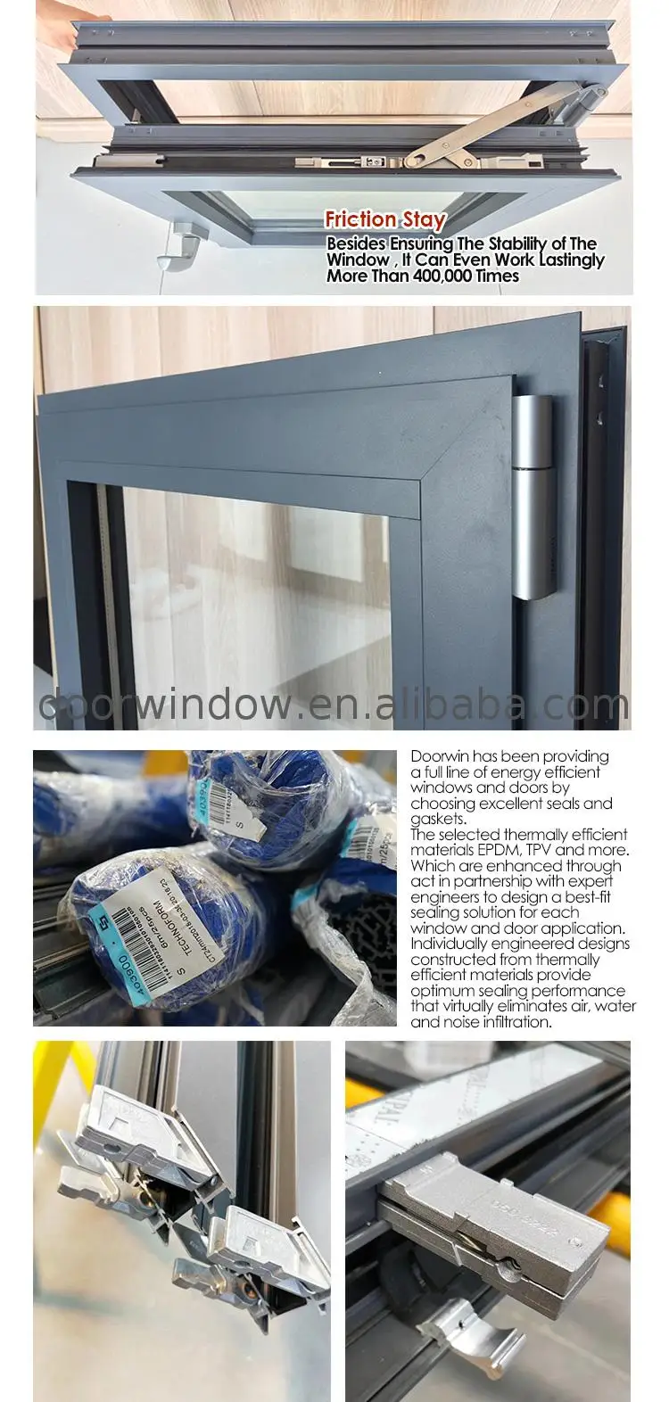 Aluminium casement windows and doors with in swing panes as certificates window sub frame top head