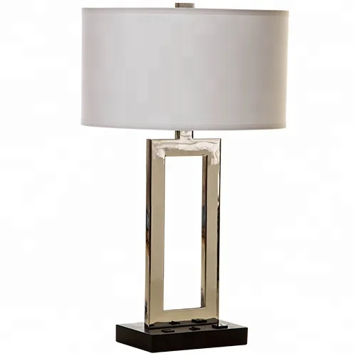 New customized hotel table lamps with white shape USB outlet plug for room lights decoration project