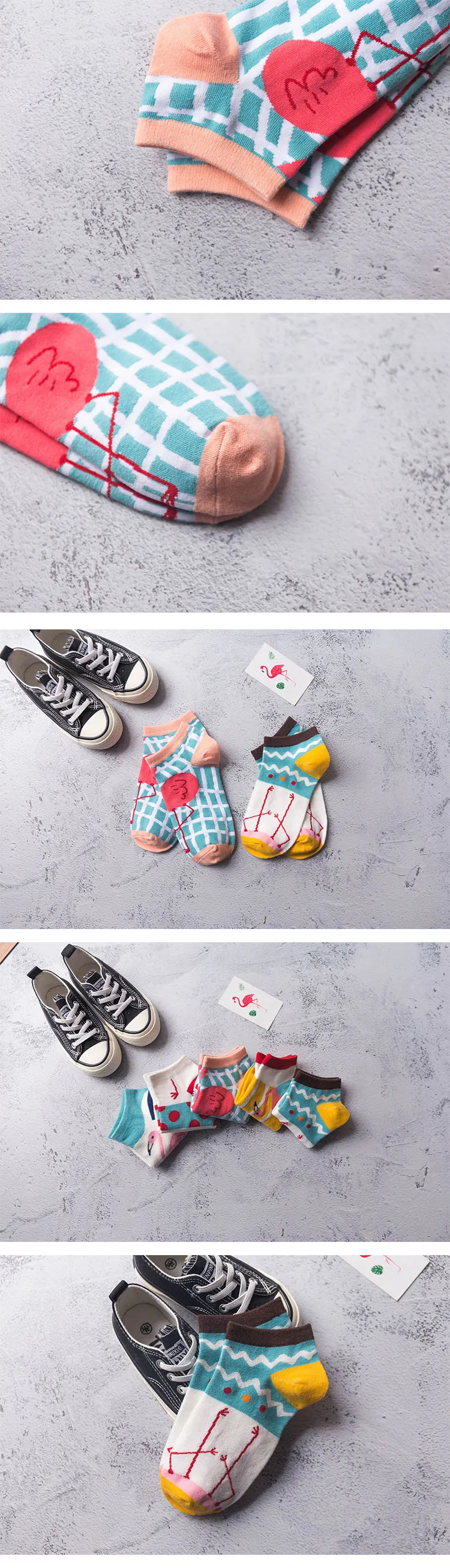LRTOU Wholesale Flamingo Patterned Womens Low Cut Happy Sock Custom Cotton Cute Ankle Socks For Women