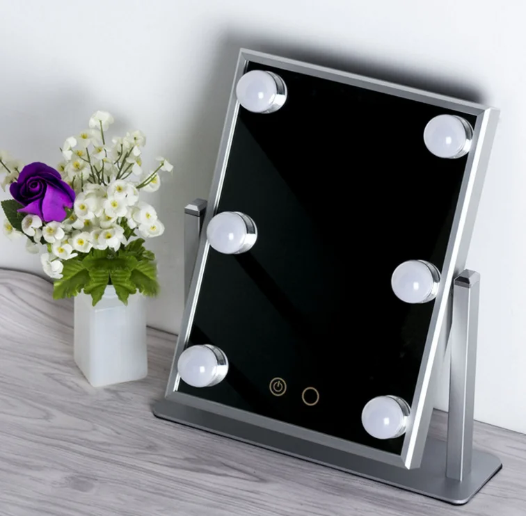 6 Led bulbs makeup mirror Smart touch screen vanity aluminum mirror Hollywood-style makeup mirrors
