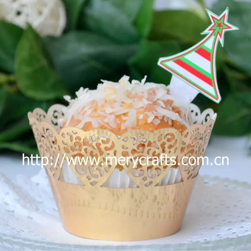 Laser Cut "lace Heart" Super Bright Gold Cupcake Wrappers Laser Cut "lace Heart" Super Bright Gold Cupcake Wrappers