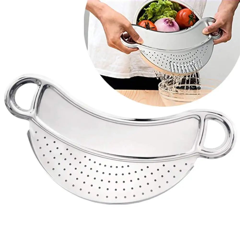 Large Metal Colander With Wood Handle – 5.8QT Pasta Strainer With Self-Draining Base, Scratch-Resistant & Rust-Proof