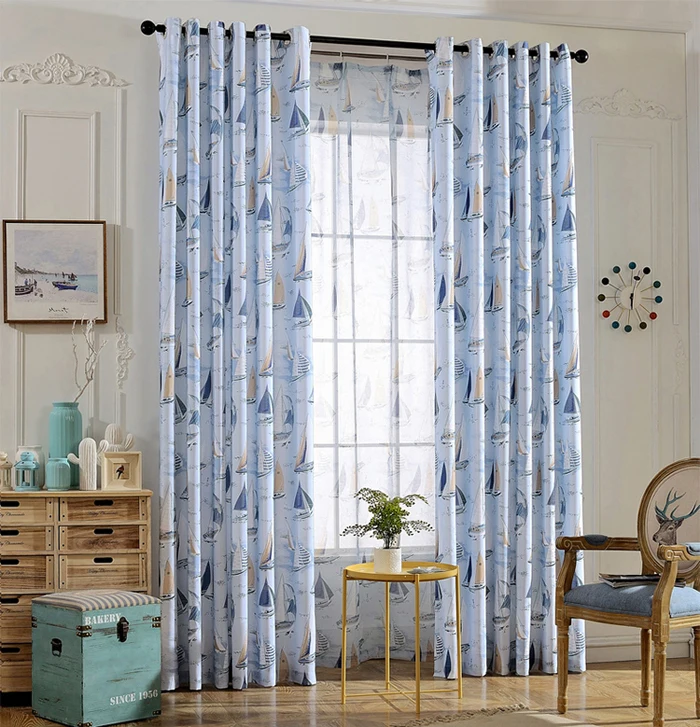 Cheap price new design blue marine style polyester curtains