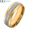 Gold Domed Tungsten Ring Inlay Imitated Meteorite, Tungsten Ring Silvery Gold