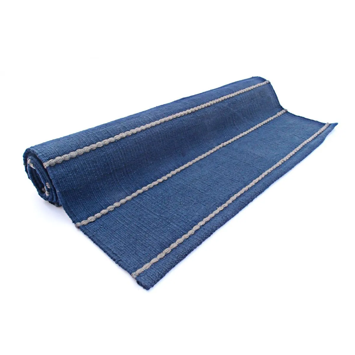 HealthAndYoga(TM) Cotton Yoga Mat | Horizontal Raised Ribbing for better Feet and Hand Grip | Washable and Eco friendly | Better Size (Blue)