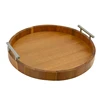Large Round food Wooden Breakfast bar top Serving Tray With Easy Carrying Handle