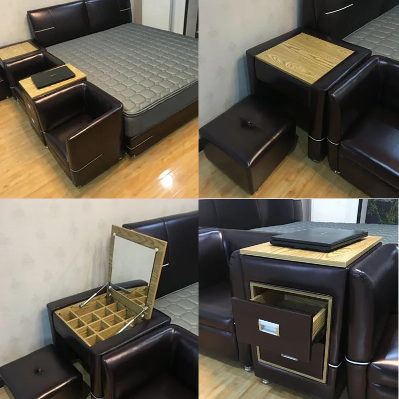 Hot selling multifunction modern leather bed with dresser mirror and sofa