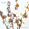 Plastic Cotton Branch Spray With Artificial Pine Cone