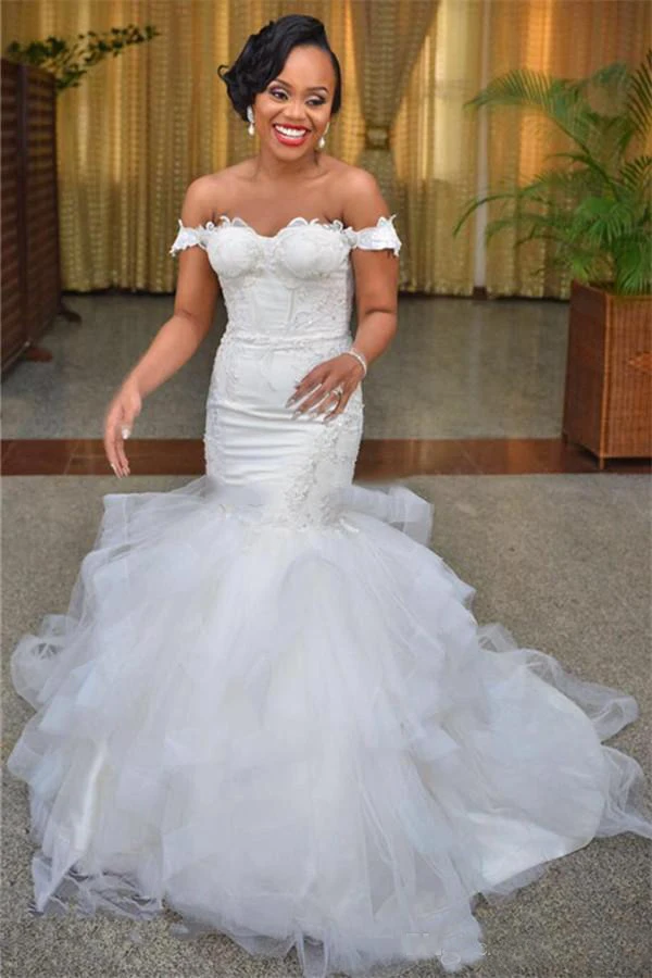 Ne298 African Mermaid Wedding Dresses 2022 Off The Shoulder Applique ...